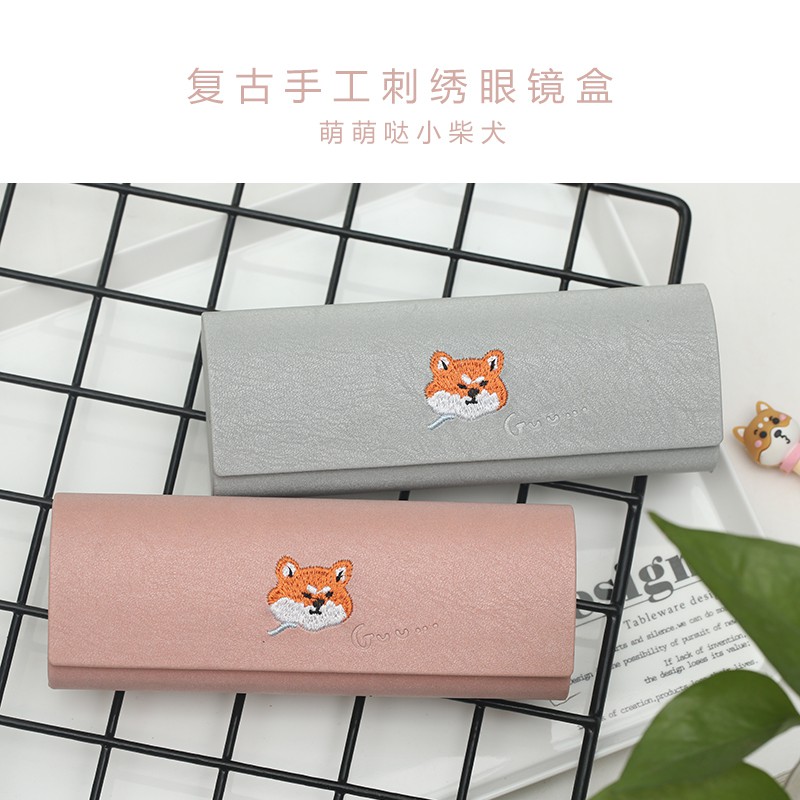 Hộp Đựng Kính Thêu Hình Chú Chó Shiba Akita Đáng Yêu