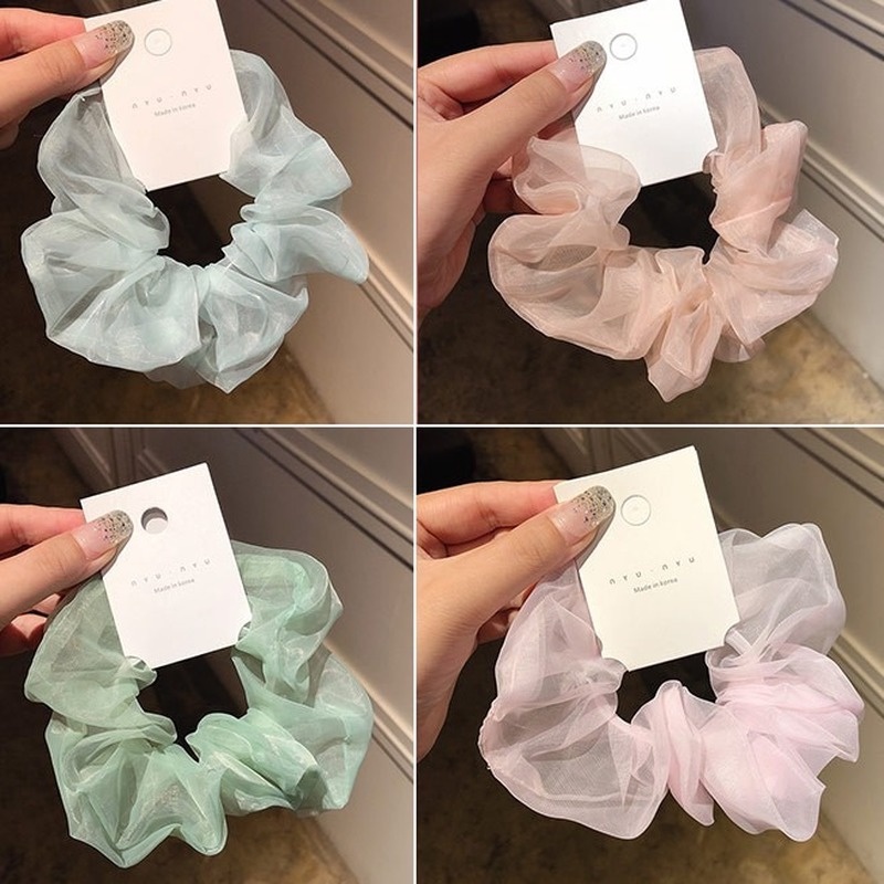 Dây Buộc Tóc Vải Voan Satin Không Đường May Phong Cách Hàn Quốc