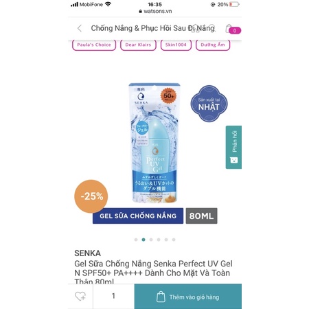 Gel Sữa Chống Nắng Senka Perfect UV Gel N SPF50+ PA++++ Dành Cho Mặt Và Toàn Thân 80ml