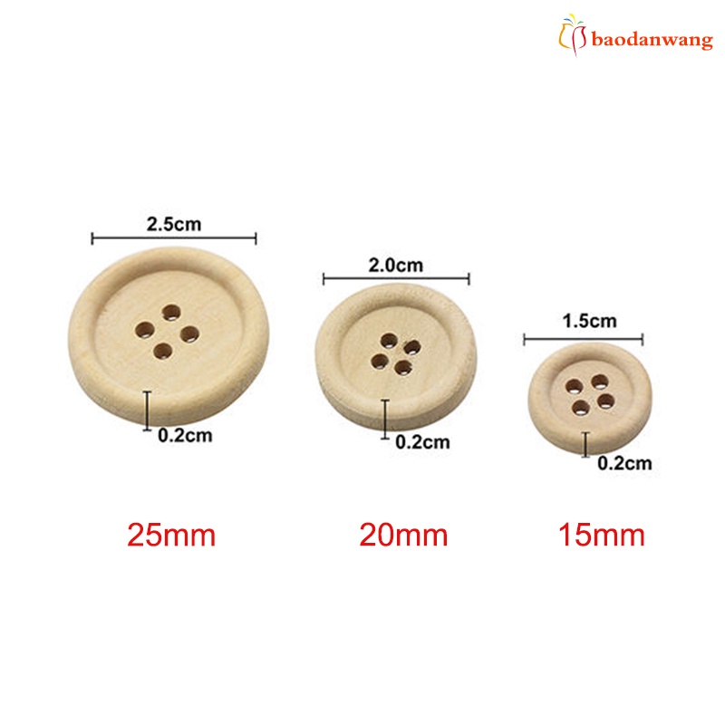 50 khuy gỗ tròn 4 lỗ màu sắc tự nhiên