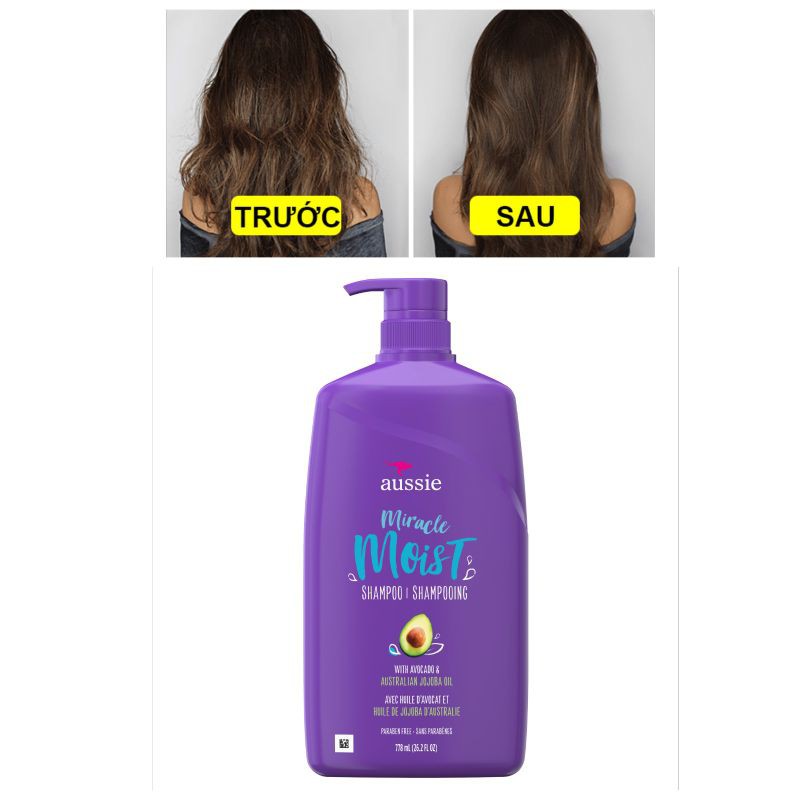 DẦU GỘI DƯỠNG ẪM PHỤC HỒI ↔️ TỪ TRÁI BƠ Aussie Miracle Moist Shampoo With Avocado & Australian Jojoba Oil 778ml