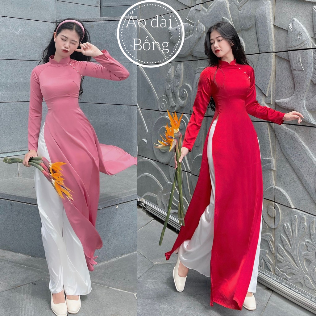 Áo dài lụa truyền thống trơn, đính chai nhẹ nhàng nhiều màu may sẵn sang trọng, thướt tha ( Inbox tư vấn size)