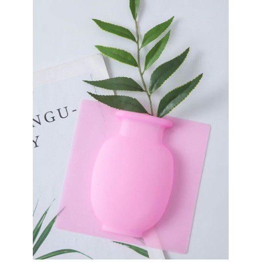 Bình Hoa Silicon Dán Tường Dán Kính Trang Trí Nhà Cửa Màu Hồng ( Không Kèm Hoa)