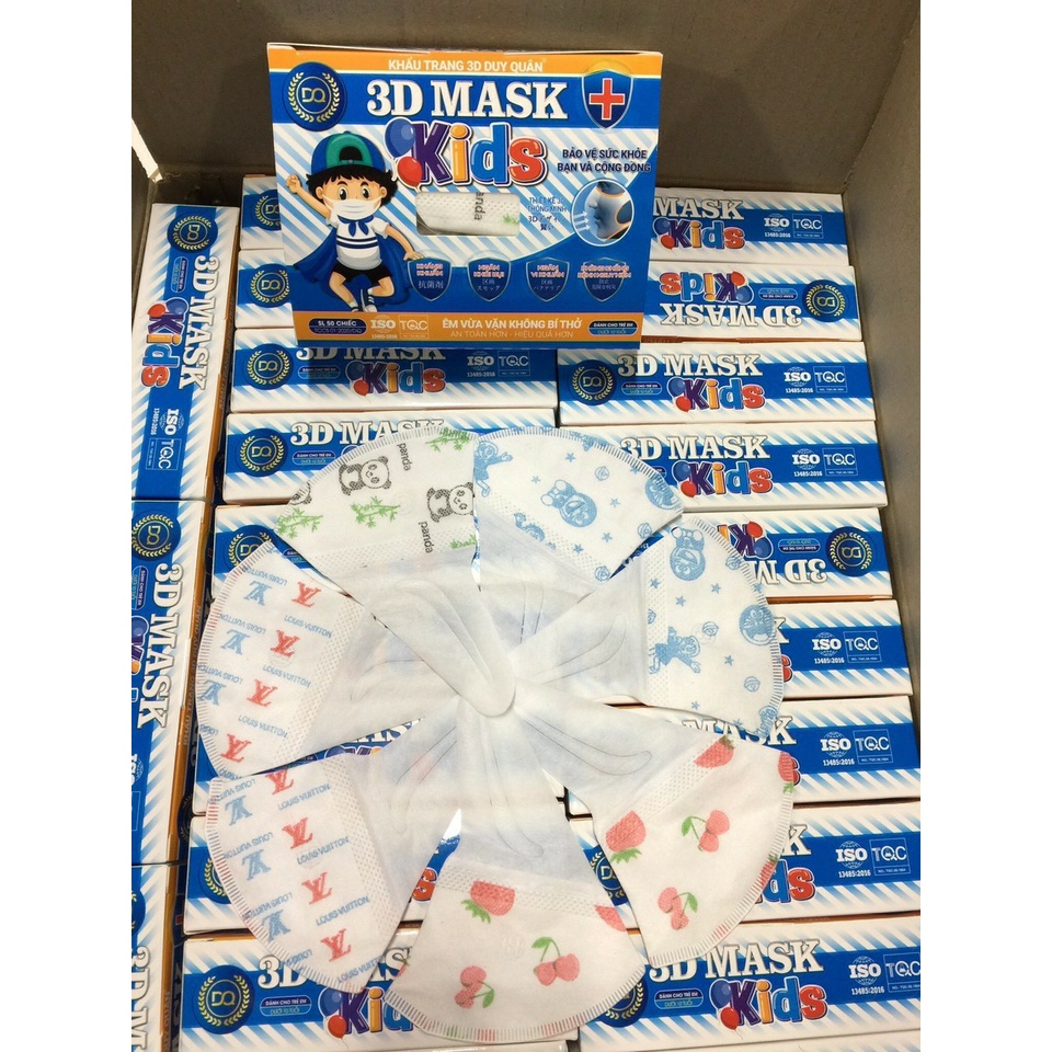 Khẩu Trang Y tế Cho Bé 2,5-10 Tuổi Mask Duy Quân Nhiều Họa Tiết Quai Bền Chắc Chắn Hộp 50 Cái