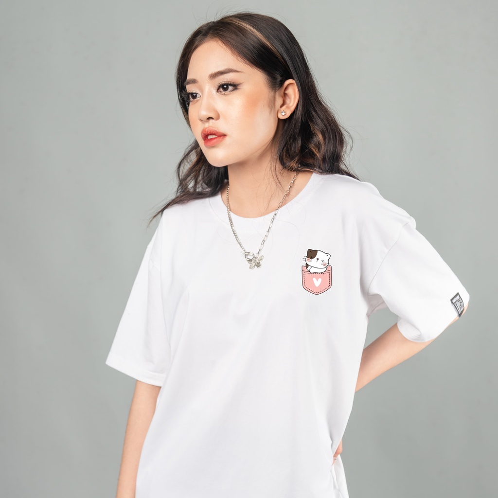 Áo Thun Đôi Couple Tee đen trắng tay lỡ NIGUST Mèo Pocket N015-N016 vải cotton cao cấp Fullbox