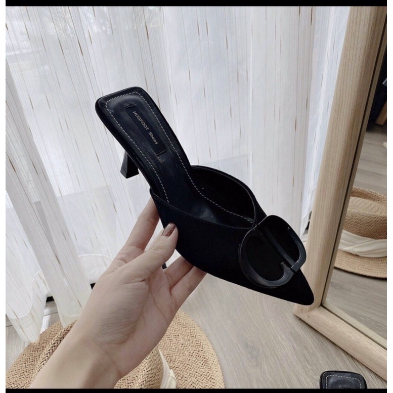 Giày cao gót cài khoá chất da nỉ mềm mại gót nhọn cao 6p mã-dd019
