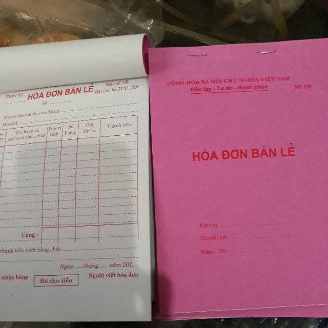 Hóa đơn bán lẻ 1 liên  giấy bãi bằng dày đẹp