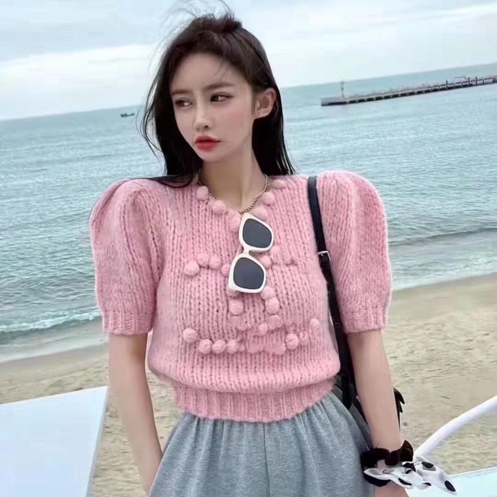 CHANEL Áo Sweater Dệt Kim Mỏng Tay Ngắn Dáng Ôm Phong Cách Hàn Quốc Thời Trang Mùa Xuân Cho Nữ 2022
