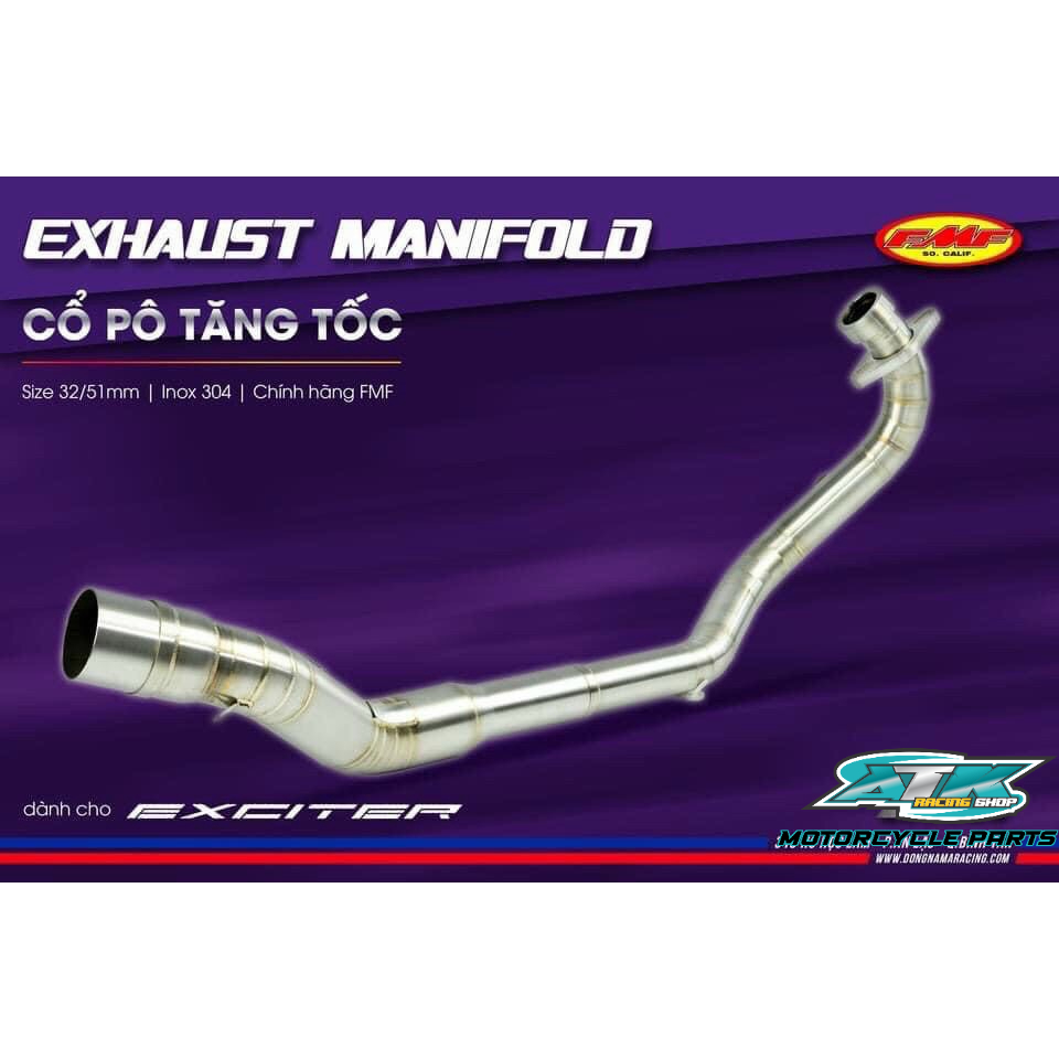 Cổ pô 2 khúc inox 304 FMF gia cố chắt chắn dành cho xe Exciter 150/ Winner ,sonic Raider Satria