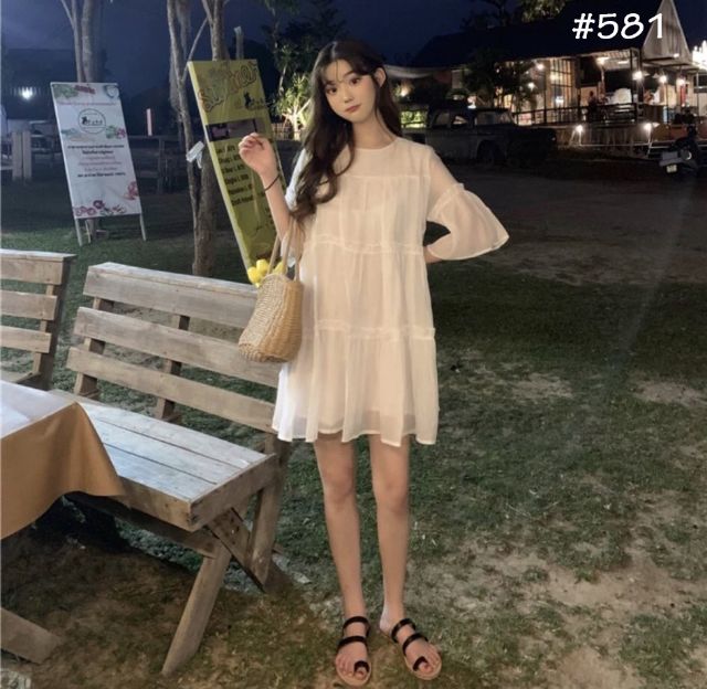 Đầm babydoll trắng tiểu thư (có ảnh thật) | BigBuy360 - bigbuy360.vn