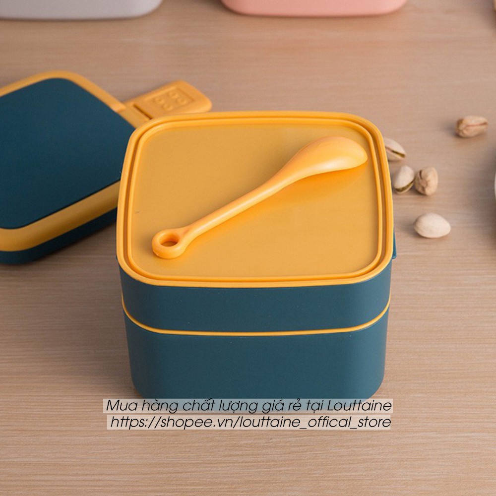 Hộp đựng cơm 2 tầng 1000ml nhựa PP cao cấp có quay xách kèm thìa, hộp đựng cơm văn phòng, đi học đi làm tiện lợi | BigBuy360 - bigbuy360.vn