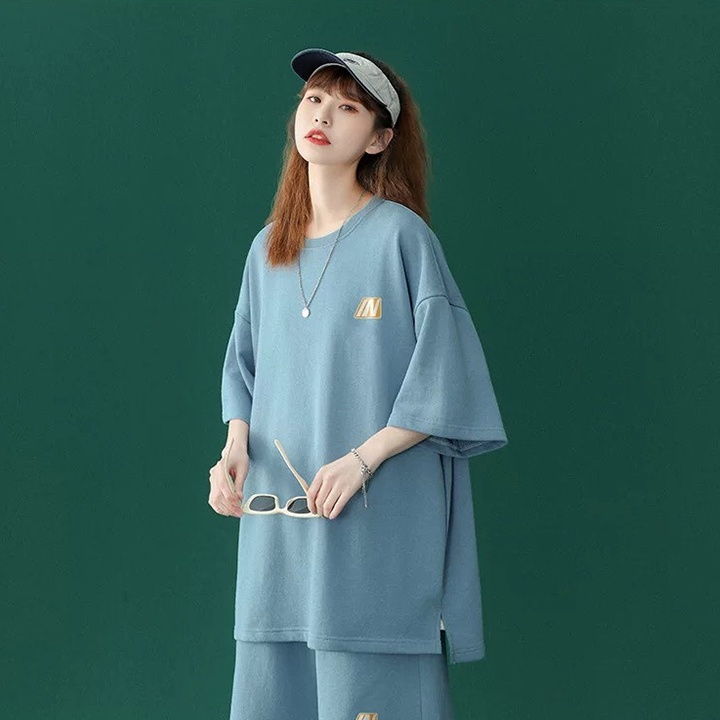 Bộ Áo Phông Form Rộng Cộc Tay Mix Quần Short Suông Trơn, Set Nữ Thun Xốp Tay Lỡ Freesize Dưới 65kg