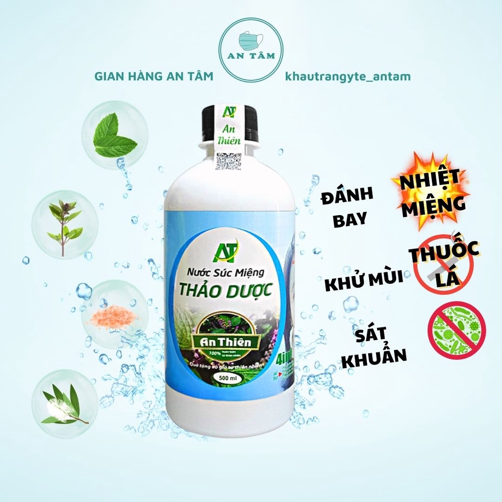 Nước súc miệng thảo dược 500ml, giảm nhiệt miệng, súc họng kháng khuẩn, khử mùi hôi miệng