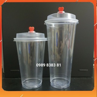 [sỉ] Cốc nhựa nắp tim 700ml combo 40 cái kèm nắp ( Loại UKP xịn )