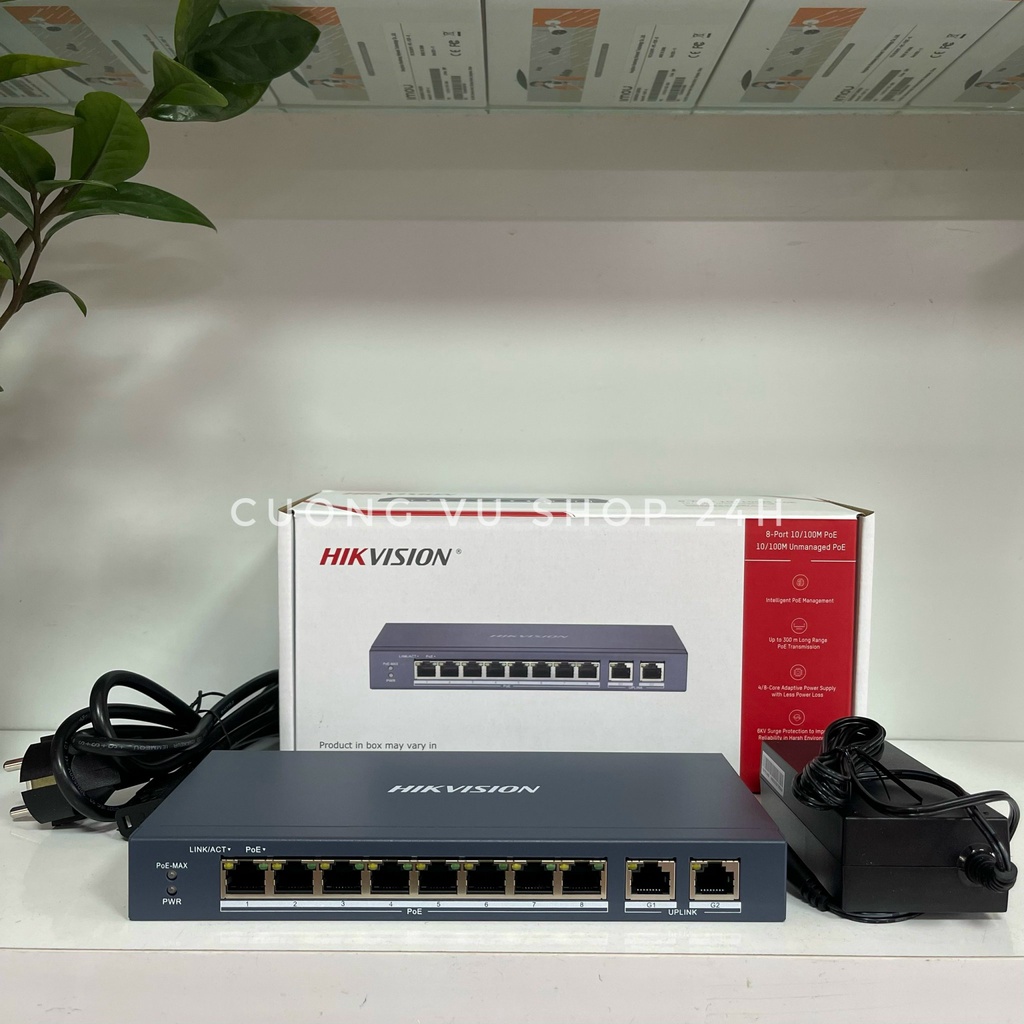 Switch POE HIKVISION DS-3E0310P-E/M 8 cổng PoE 100Mbps, 2 cổng Up Link 1000Mbps