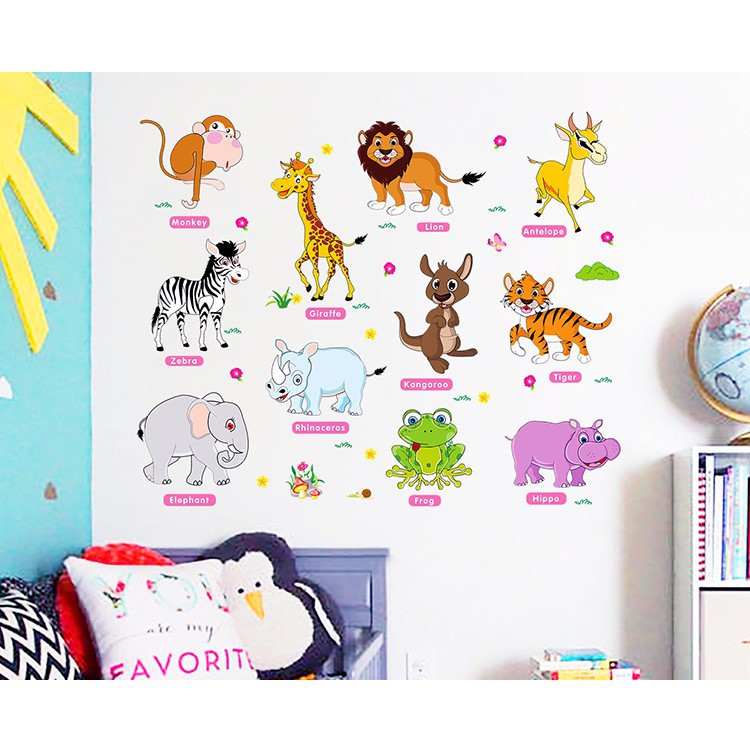 Decal dán tường cho bé, tranh dán tường Hàn Quốc sticker trang trí phòng trẻ em (Vườn thú Eleven)