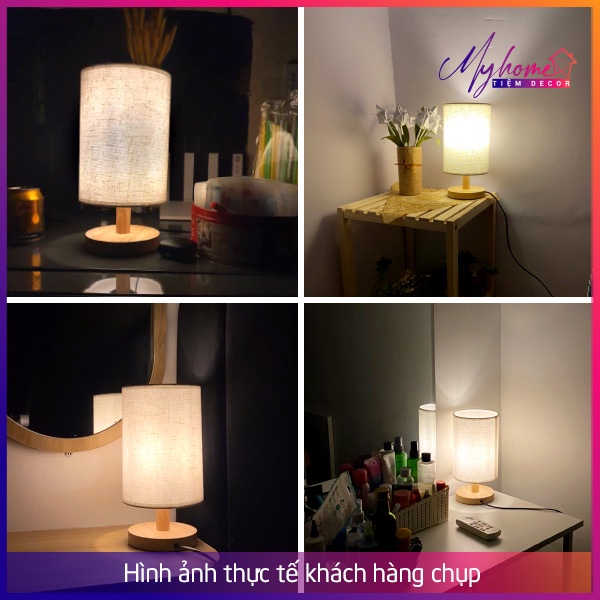 Đèn ngủ để bàn có điều chỉnh độ sáng My Home thân gỗ chao tròn nhiều họa tiết nguồn 220v DN001