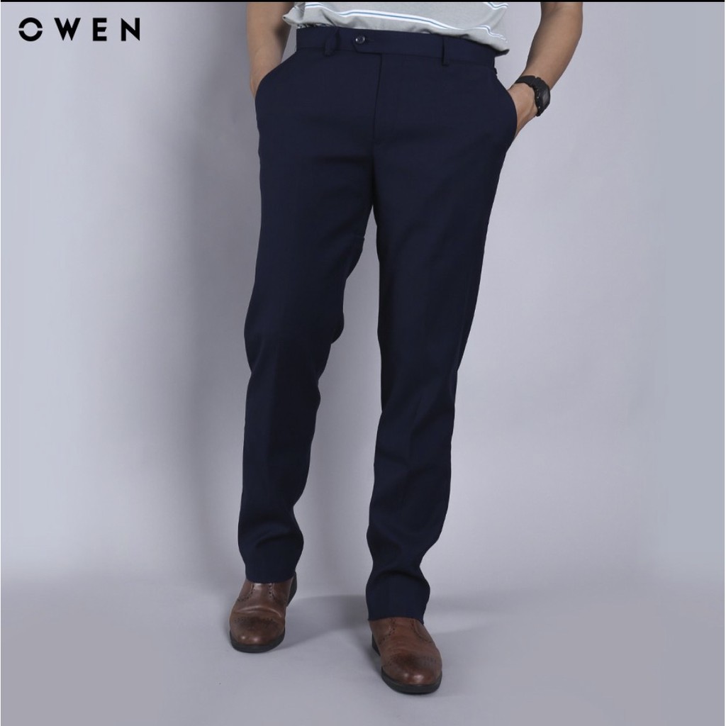 OWEN - Quần âu nam màu navy 100% Nano dáng Regular cạp tăng đơ co dãn 23483