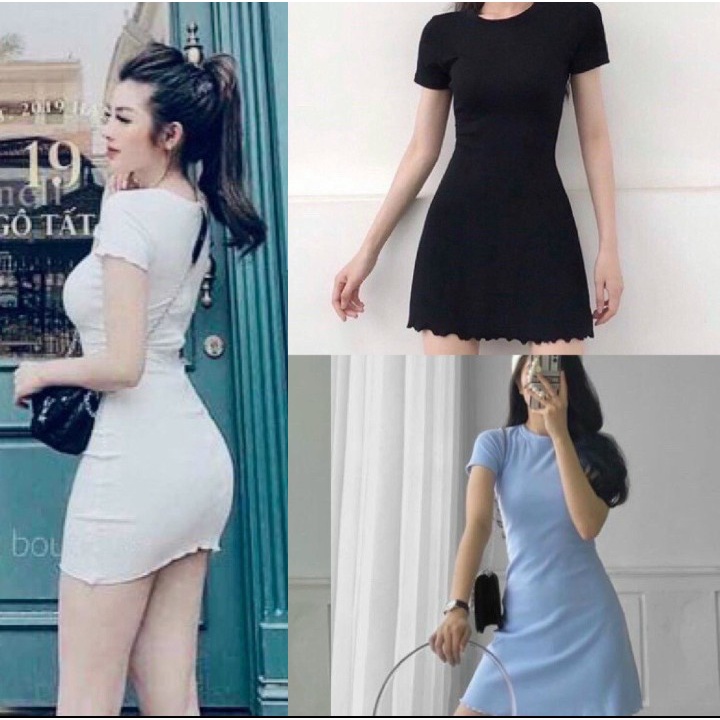 Đầm ôm body tay ngắn chạy viền chất thun Gân dày dặn co giãn 4 chiều có ảnh thật chính chủ