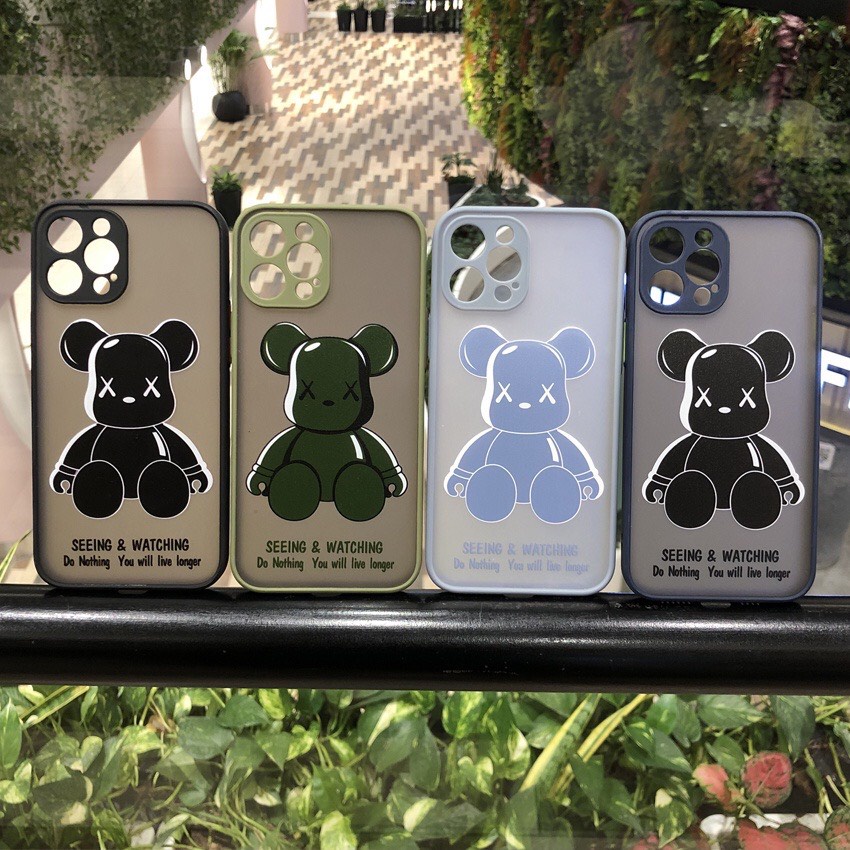 Ốp lưng điện thoại i.phone hình gấu LV may mắn phím màu lưng nhám full mã 7plus/8plus/x/xs/xsmax/11/12/13/promax