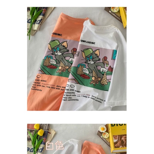 Áo Tay Lỡ Unisex In Hình Tom &amp; Jerry , Áo Thun Tay Lỡ Phông Nam Nữ