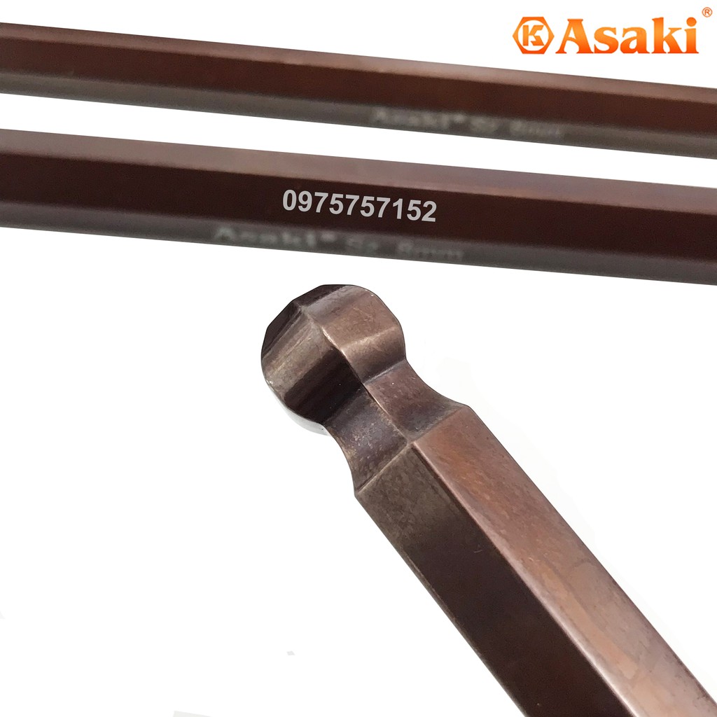 Bộ lục giác bi 9 chi tiết Asaki AK-7408 1.5-10mm - Bộ lục giác 9 cây Asaki AK-7408 thép S2 (Bản cao cấp)