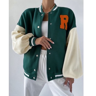 Áo khoác nỉ bomber bóng chày oversize [Hàng order Shein ]