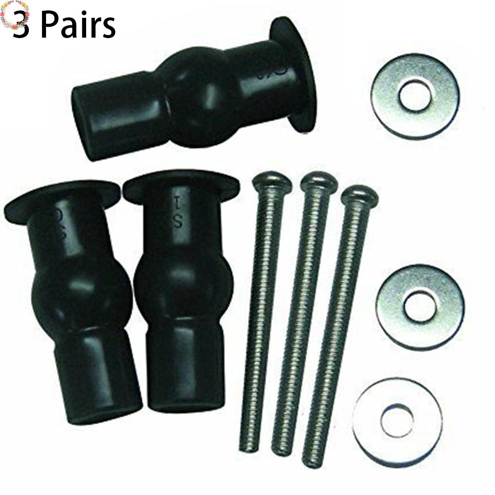 Bộ 3 cặp ốc vít cố định nắp bồn cầu bằng cao su màu đen / bạc tiện lợi