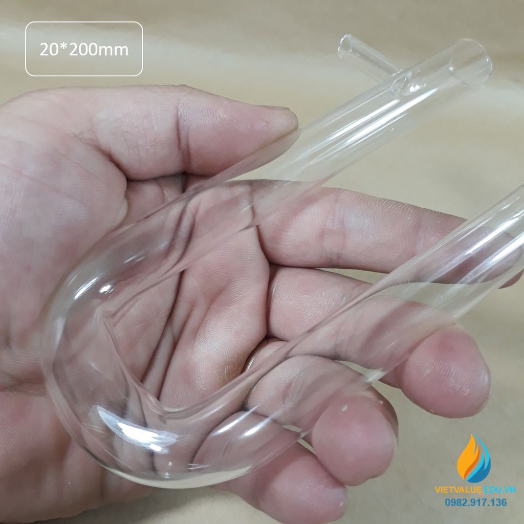 Ống nghiệm chữ U có nhánh, kích thước 20*200mm, Ống chữ U thủy tinh