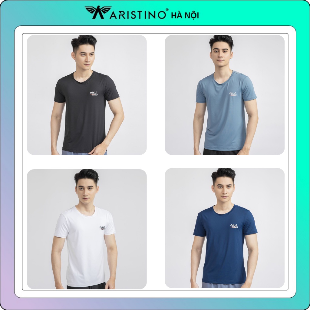 Áo phông nam Aristino  dáng slimfit cổ tròn vải thoáng mát co giãn nhẹ bền màu ATS016S1