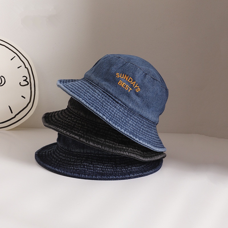 Nón Vành Denim Thêu Chữ Phong Cách Harajuku Nhật Bản Cho Trẻ Em