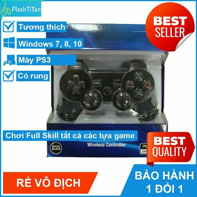 Tay cầm PS3 không dây loại tốt - Tay cầm chơi game PC, Laptop, chơi PES, FO4 tối ưu - Tặng Dây Sạc