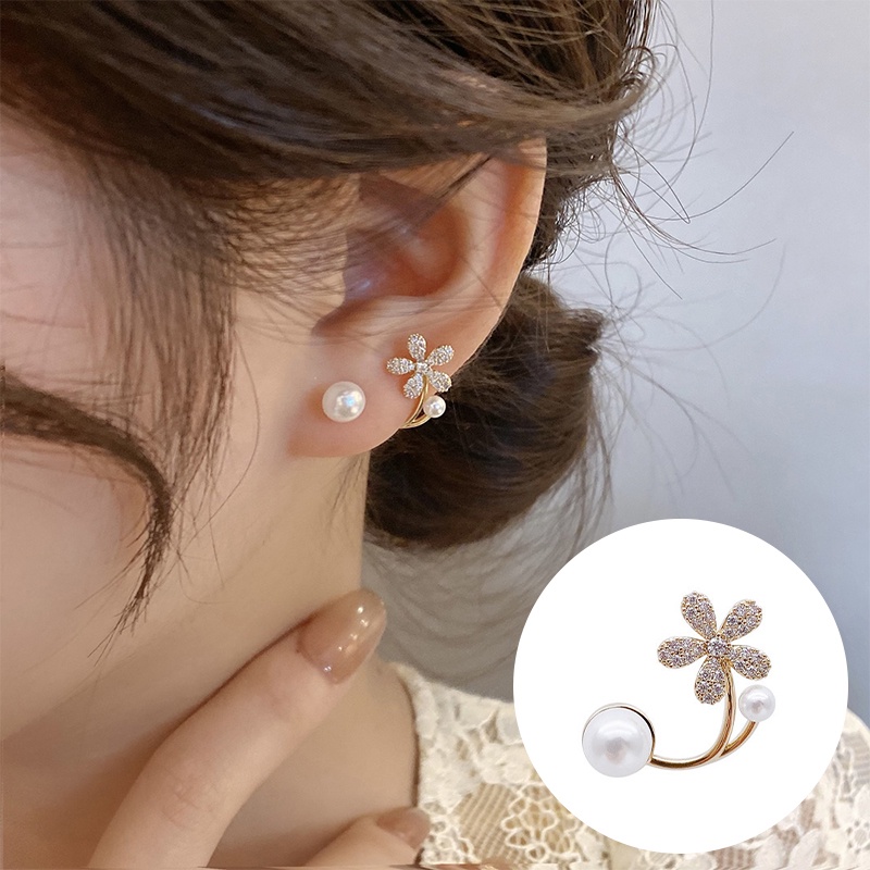 Thời trang nữ hàn quốc hoa tai ngọc trai kim cương đơn giản