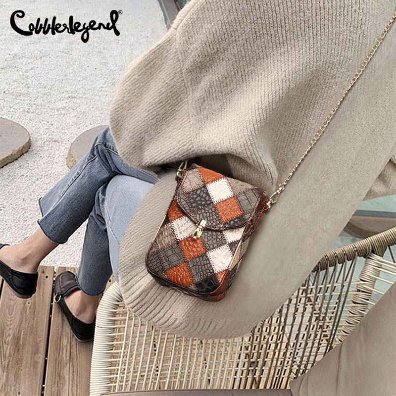 Túi xách COBBLER LEGEND da mini phối dây xích đeo chéo phong cách retro thời trang cho nữ