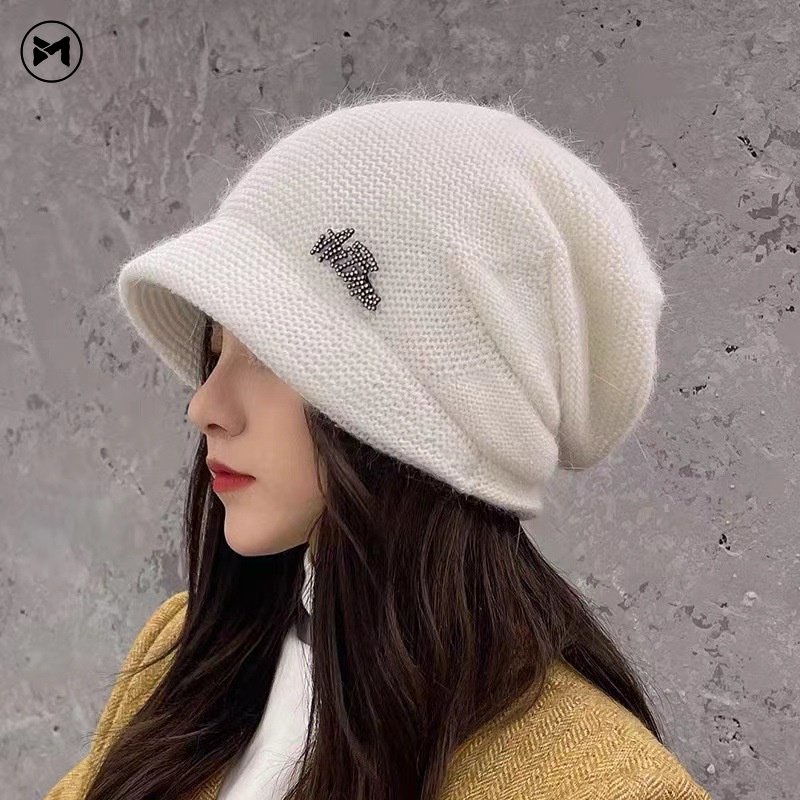 Mũ Len Phối Lông Thỏ Chống Lạnh Phong Cách Hàn Quốc Mới 2022