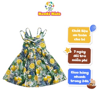 Váy Đầm Bé Gái Kenti Kids Thắt Dây Họa Tiết Trái Cam Thời Trang Mùa Hè, Thoáng Mát, Thấm Hút Tốt