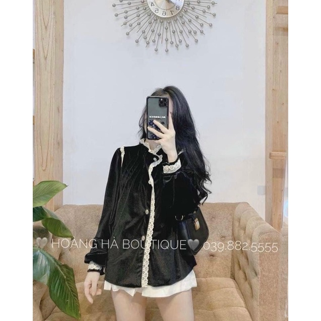Áo nhung phối ren tiểu thư sang chảnh
