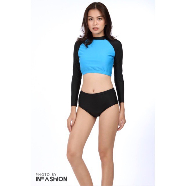 Áo bơi tay dài nữ phối 2 màu infashion ་ xịn | BigBuy360 - bigbuy360.vn