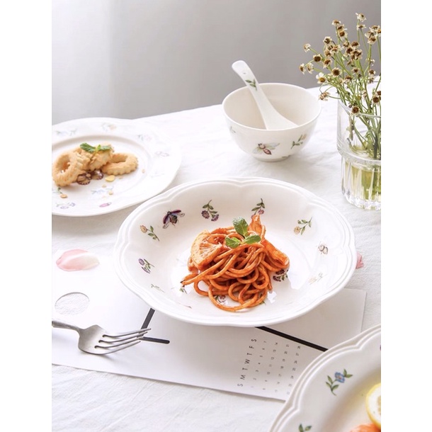 Set bát đĩa lẻ hoạ tiết hoa và bướm