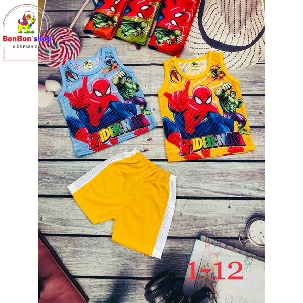 3LL04 (ảnh thật và video) đồ bộ 3 lỗ lưới cho bé trai siêu mát, hình ngộ nghĩnh giá siêu rẻ cho bé từ 1-6t