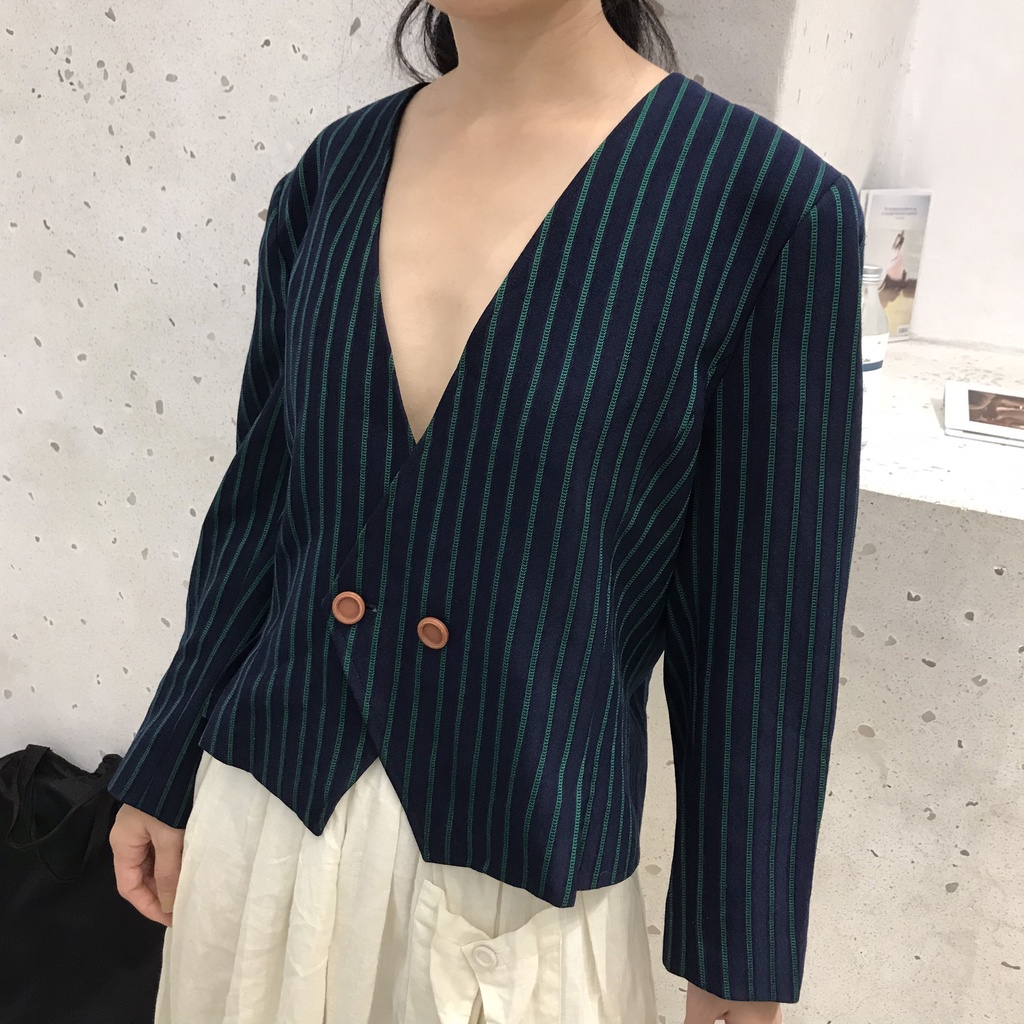 ÁO KHOÁC VEST THIẾT KẾ SECONDHAND dáng cổ sâu kiểu Gile, dài tay, 2 lớp full lót ( Collec4)