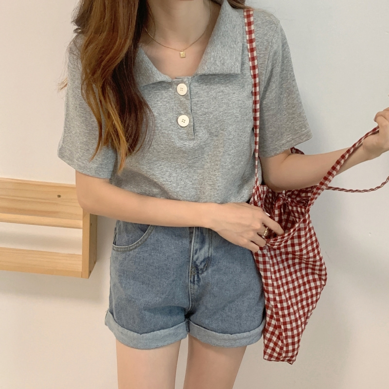 Áo Polo Tay Ngắn Dáng Rộng Màu Trơn Nhiều Màu Sắc Thời Trang Hè Cho Nữ