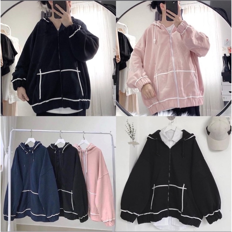 [RẺ VÔ ĐỊCH] Áo Khoác dây kéo viền trắng/ Hoodie Zip WEST {màu Đen/ Xanh/ Hồng} Form rộng Unisex Nam/Nữ cực đẹp chất xịn