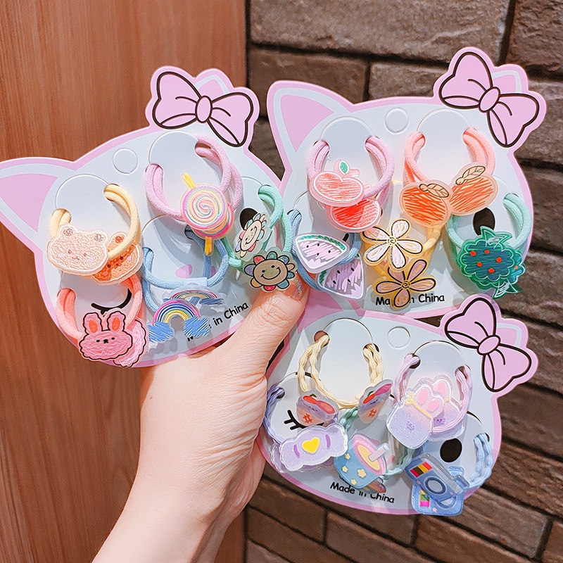 Set 10 Dây Cột Tóc Co Giãn Không Đau Hình Trái Cây Hoạt Hình Dễ Thương Cho Bé Gái