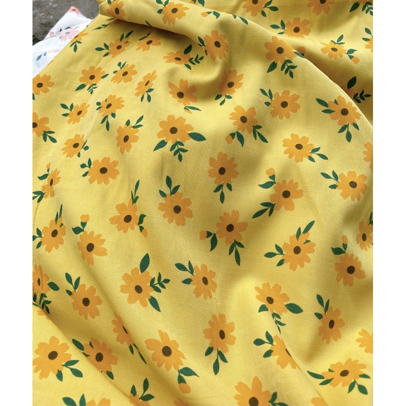 vải đũi lạnh mềm mát may váy,bộ hoa cam lá xanh