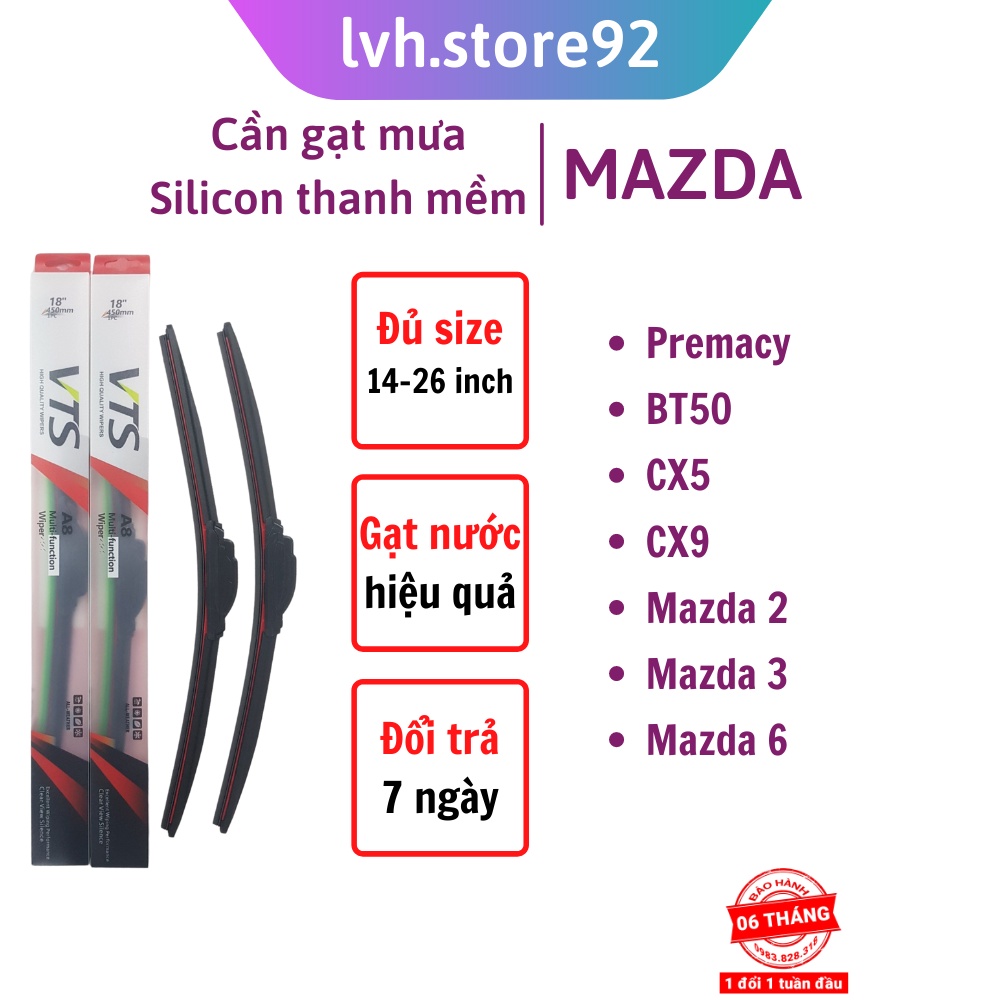 Bộ cần gạt mưa Silicon thanh mềm dành cho xa Mazda: Premacy, BT50, CX5,9; Mazda 2,3,6 - lvh.store92