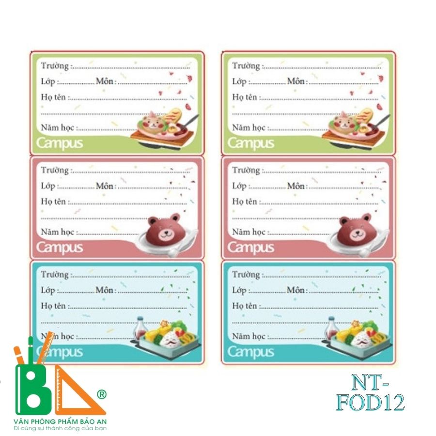 #campusNhãn vở Campus FOOD NT-FOD12 (12 nhãn/túi)