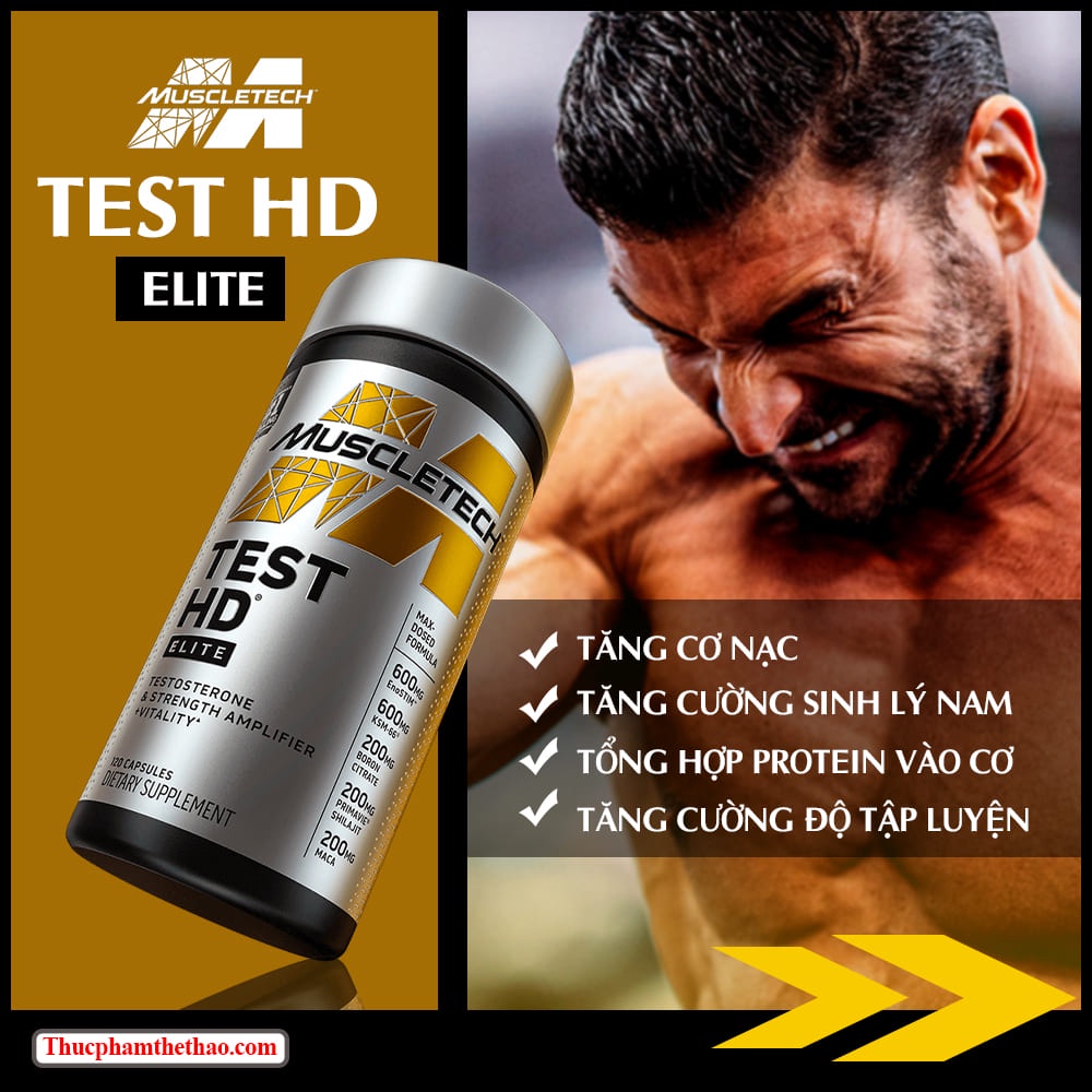 MuscleTech Test HD 120v – Thực phẩm bổ sung - Hỗ trợ tăng Hormone Nam nội sinh, tăng Cơ cho người tập luyện
