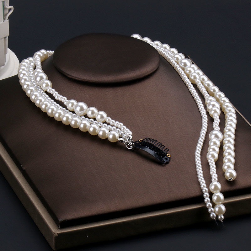 Dây Cột Tóc Dạng Chuỗi Hạt Ngọc Trai Dài Phong Cách Nhật Hàn Cổ Điển Thời Trang Cho Nữ