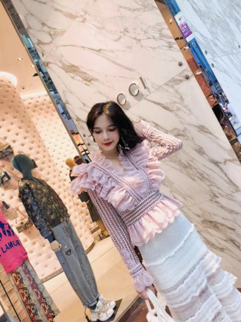 Áo sơ mi lưới bèo ulzzang tiểu thư siêu xinh